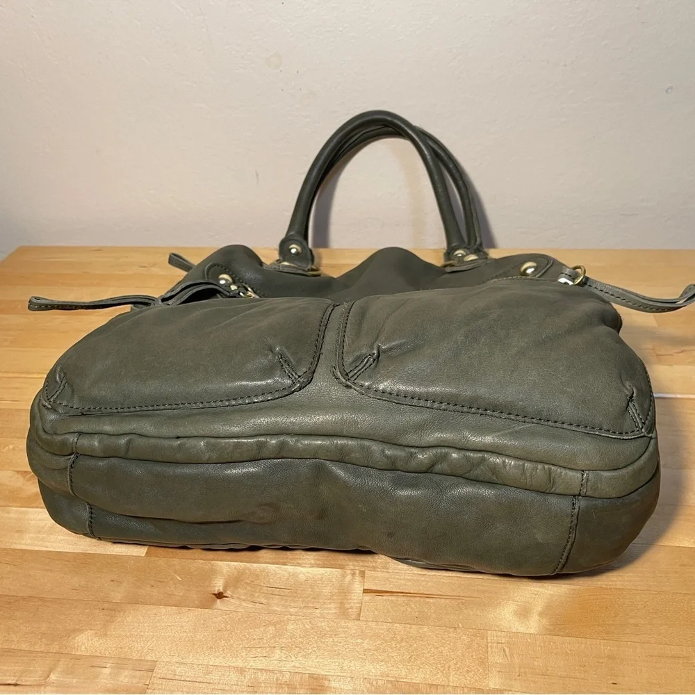 Linea Pelle Dylan Green Italian Leather Studded Tote Shoulder Bag Large